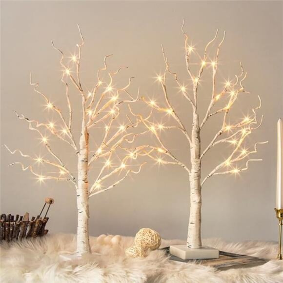Vanthylit White Birch Tree with LED Lights - Set of 2, Tabletop Tree with - Picture 7 of 7